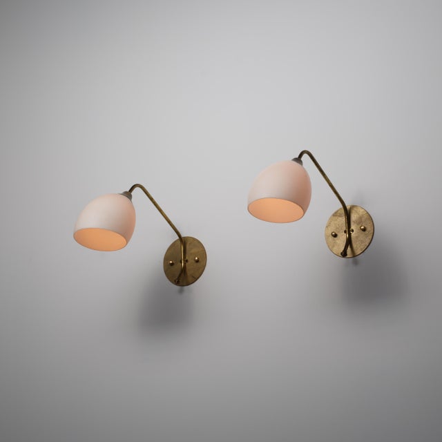 Large Vintage Italian Brass and Opaline Glass Wall Sconces, 1950s, Set of 2 For Sale - Image 11 of 14