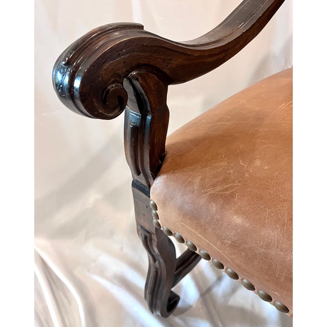 French 20th Century Louis XIII Style Tooled Leather Os De Mouton Armchair For Sale - Image 3 of 14
