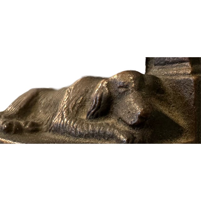 Antique Cast Iron Sleeping Dog Manor Gate Bookends (A Pair) For Sale - Image 4 of 16