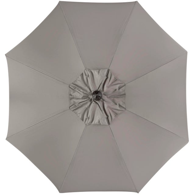 Modern Single Scallop 9 Ft Crank Outdoor Push Button Tilt Umbrella in Taupe & White For Sale - Image 3 of 5