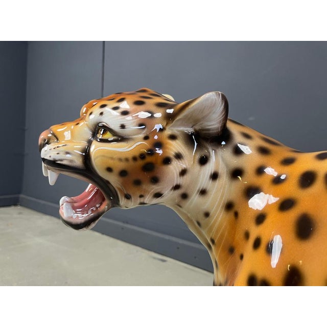Orange Large Italian Ceramic Leopard Statue, 1960s For Sale - Image 8 of 13
