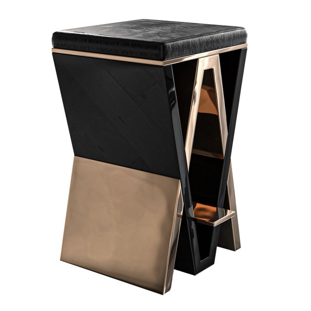 Art Deco "Maschera" Barstool With Bronze and Stainless Steel, Hand Crafted For Sale - Image 3 of 8
