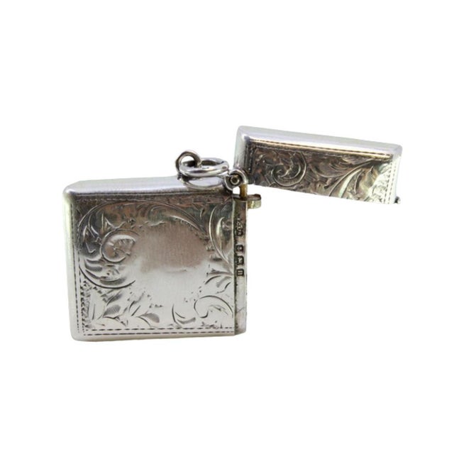Silver Matchbox with Engraved Plant Motifs and Monogram Card For Sale - Image 10 of 10
