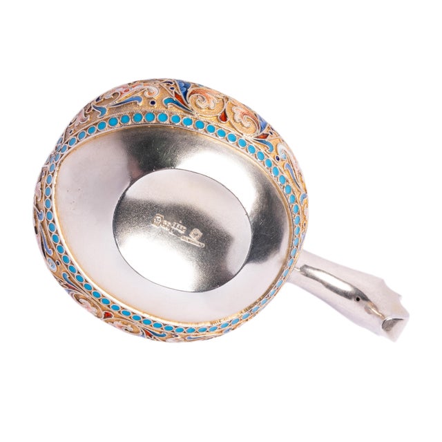 A fine antique Russian Imperial silver & cloisonne kovsh, Pavel Akimov Ovchinnikov, Moscow, 1896. Ovchinnikov is...