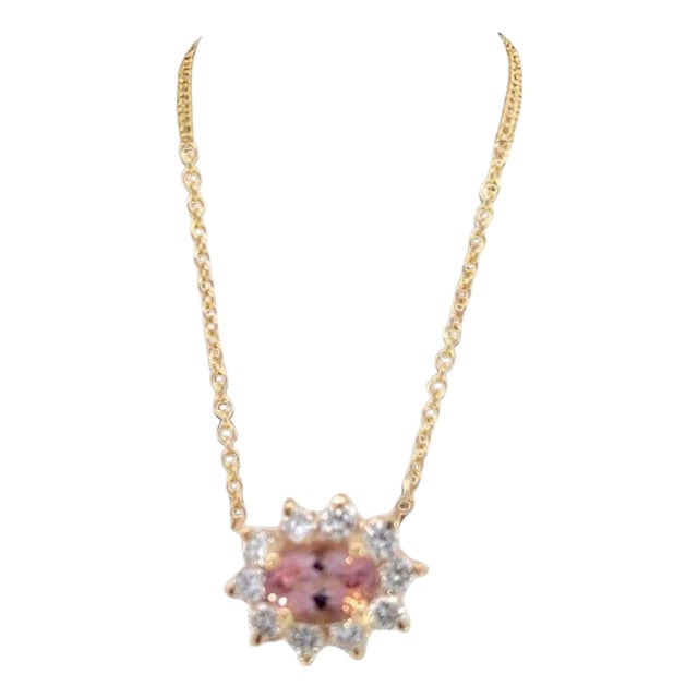1990s Natural Tourmaline Diamond Pendant Necklace 18" 14k YG 1.52 TCW Certified For Sale