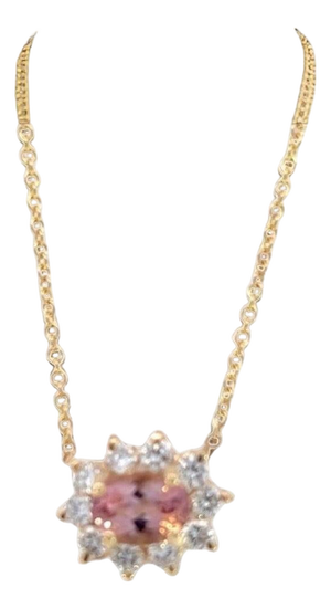 1990s Natural Tourmaline Diamond Pendant Necklace 18" 14k YG 1.52 TCW Certified