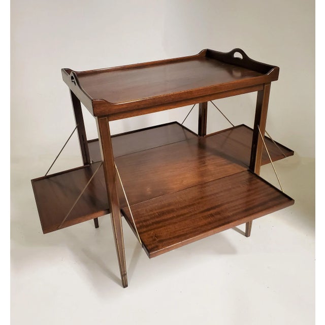 English Mid 20th Century Expandable Mahogany and Brass Inlaid Bar Cart For Sale - Image 3 of 14