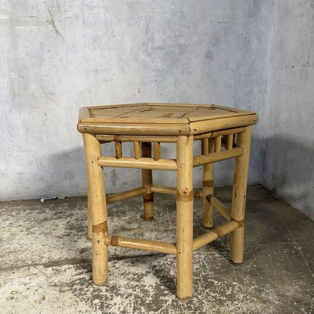 Boho Chic Mid-Century Bamboo Hexagonal Side Table, 1970s For Sale - Image 3 of 8