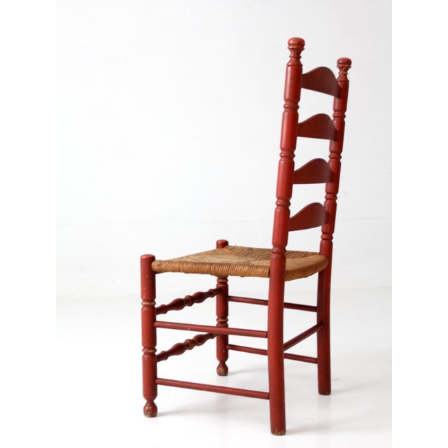 Vintage Red Ladder Back Rush Seat Chair For Sale - Image 14 of 18