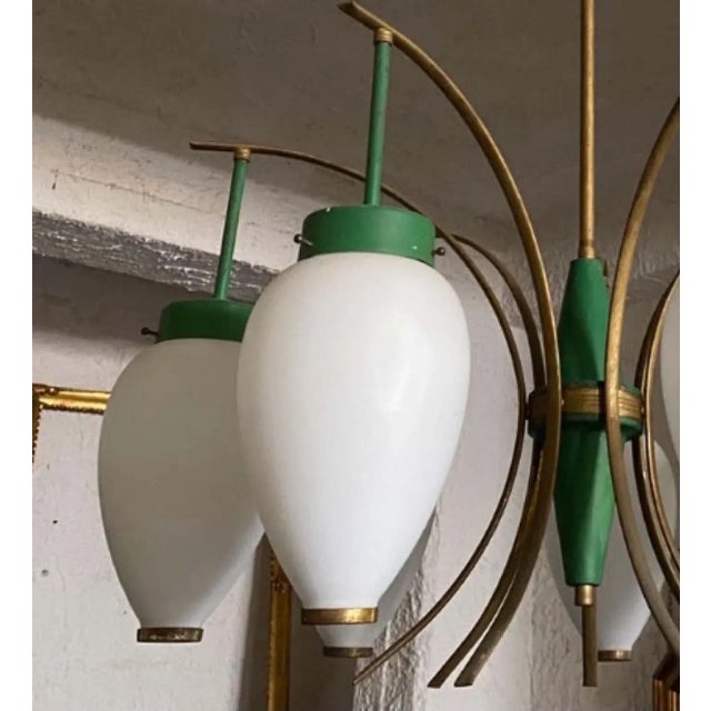 Stilnovo 1960s Stilnovo Mid-Century Modern Brass and Glass Chandelier For Sale - Image 4 of 10