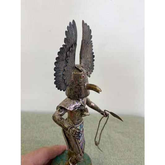Late 20th Century Owl Kachina Sculpture by Gaspar Camps in Sterling Silver & Turquoise For Sale - Image 4 of 9