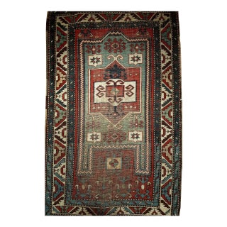 Antique Fachralo Kazak Rug, Hand-Knotted Wool, Red & Green, Caucasus, 3' x 5' For Sale