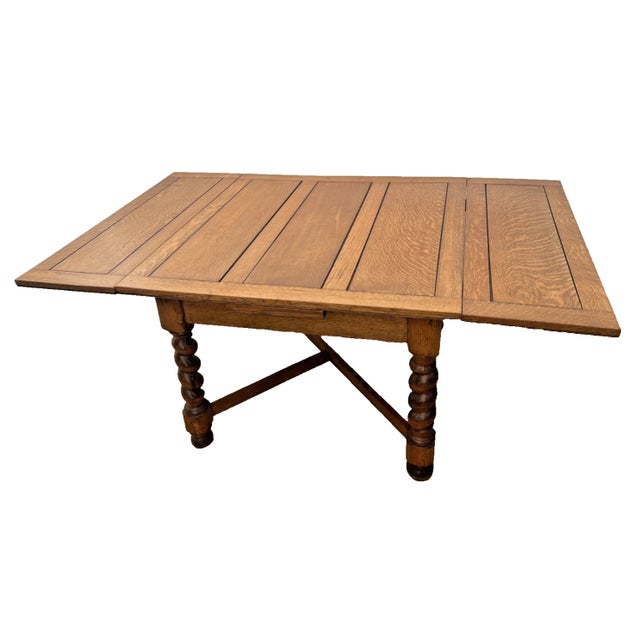 Antique Expanding Pub Kitchen Dining Table Large Barley Twist Legs Quarter Sawn For Sale - Image 4 of 18