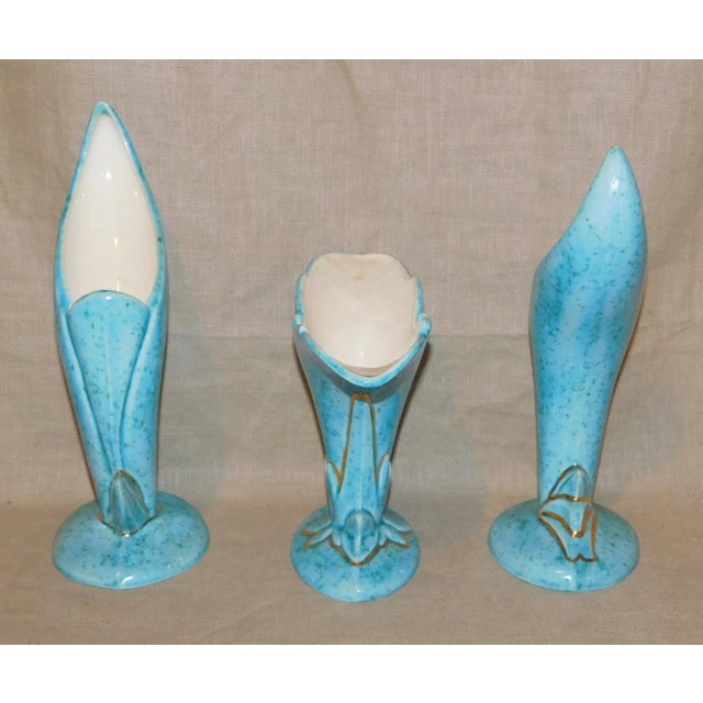 Early 20th Century Early 20th Century Vintage Turquoise Ceramic Garniture Set- 3 Pieces For Sale - Image 5 of 8