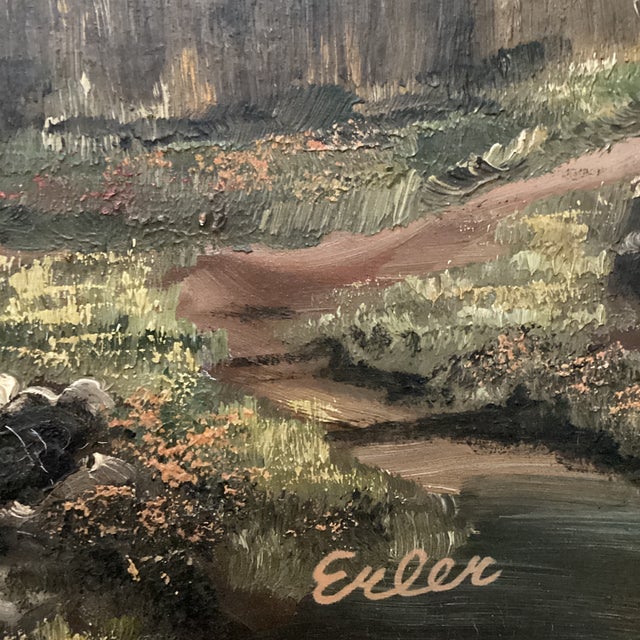 Vintage Oil Painting of Landscape Rural Scene Artist Signed Framed For Sale - Image 11 of 12