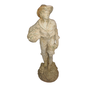 Vintage 17th Century Style French Plaster Statue of Boy With Flower