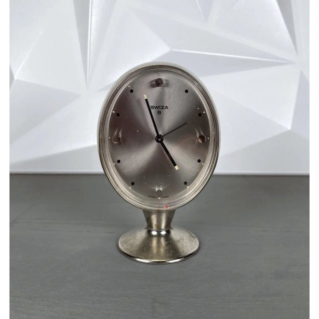 Mid-Century Modern Table Clock in Silver from Swiza, 1960s For Sale - Image 3 of 7