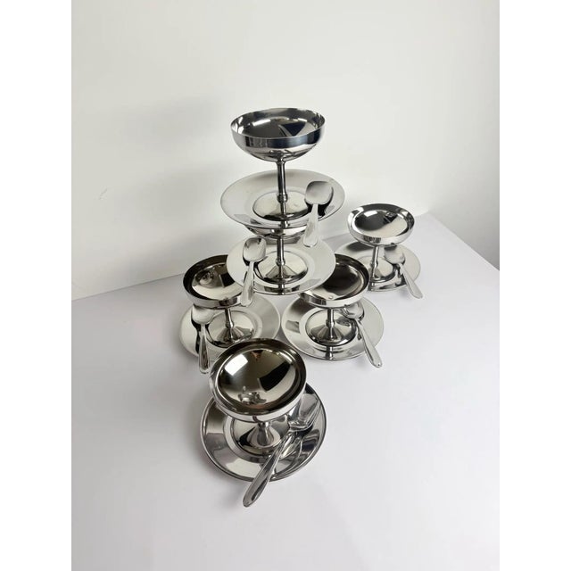 Vintage Italian Stainless Steel Dessert Coupe Set, 1980s, Set of 18, in Very Good conditions. Designed 1980 to 1989