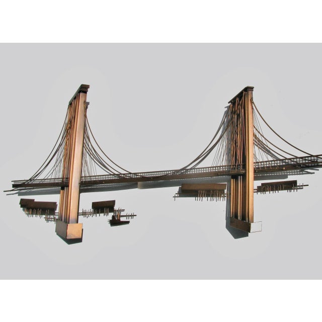 1970's Vintage Curtis Jere Brooklyn Bridge Metal Art Sculpture For Sale - Image 6 of 6