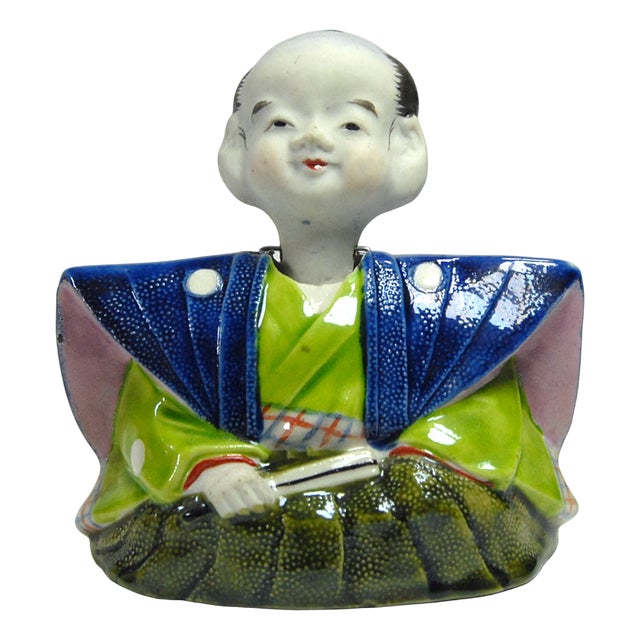 Japanese Rakugo Nodding Porcelain Figurine, 1890s For Sale