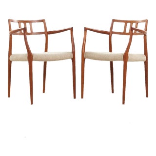 Niels Moller Model 64 Mid Century Danish Teak Captains Dining Chairs - Pair For Sale