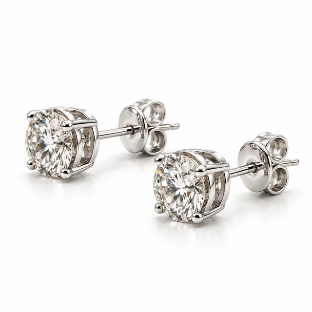 3.03ct M Si Round Natural Diamond Stud Earrings in 14k White Gold, Pair For Sale - Image 4 of 6