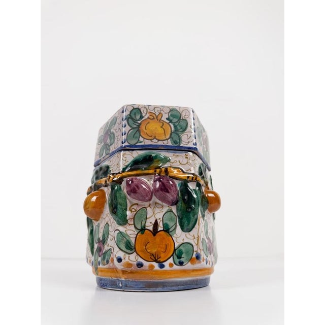 Ceramic Handcrafted Italian Majolica Ceramic Jar with Fruit Relief Decoration, 30s, 1930s For Sale - Image 7 of 18