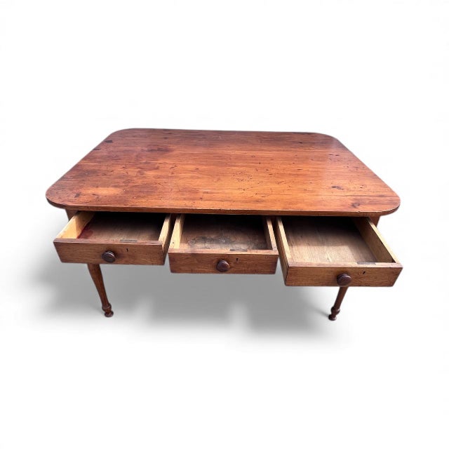 19th Century American Farm Table With Six Drawers and Turned Legs, Circa 1850 For Sale - Image 10 of 11