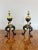 Pair of quality antique Victorian brass and iron fire dogs having a quality pair of brass and iron fire dogs with turned...