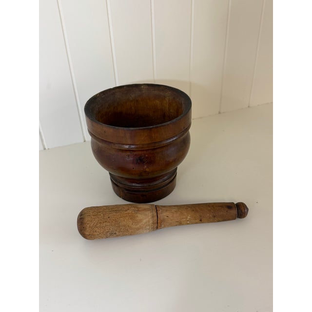 French Provincial Antique French Provincial Turned Wood Mortar & Pestle For Sale - Image 3 of 8