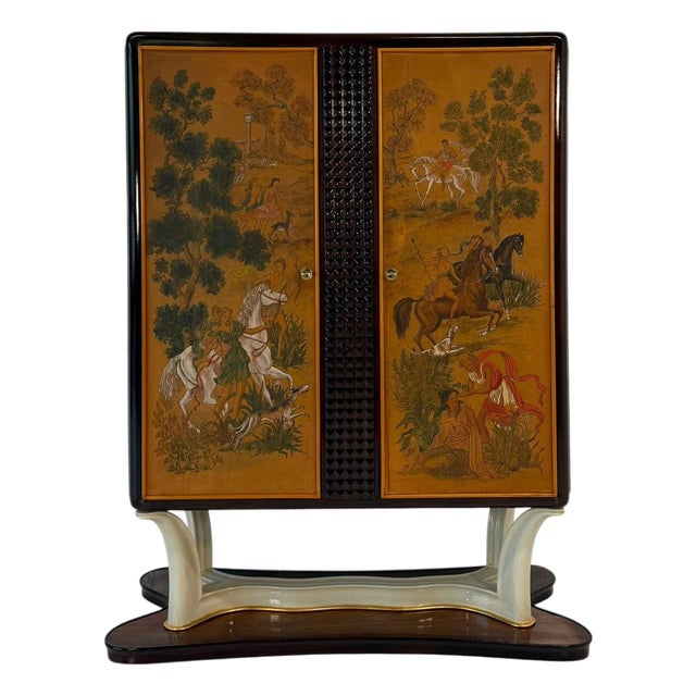 Italian Bar Cabinet with Painted Panels, 1940s For Sale