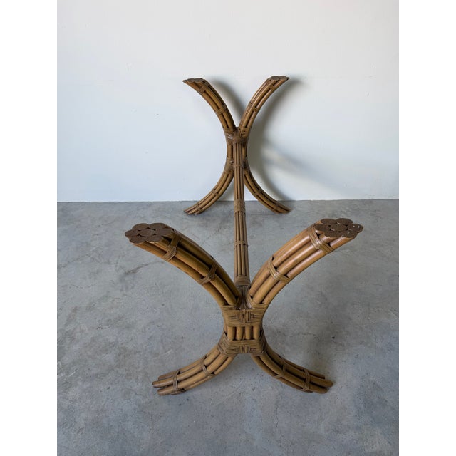 Brown Vintage Coastal Organic McGuire - Style Rattan and Leather Dining Table With Glass Top For Sale - Image 8 of 12