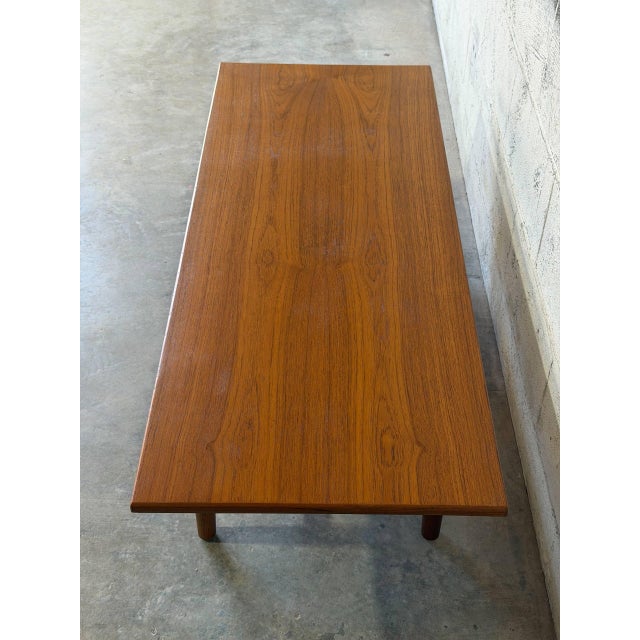 Solid Teak Rectangular Coffee Table With Slatted Magazine Shelf Danish Mid-Century Modern 1960s For Sale - Image 4 of 8