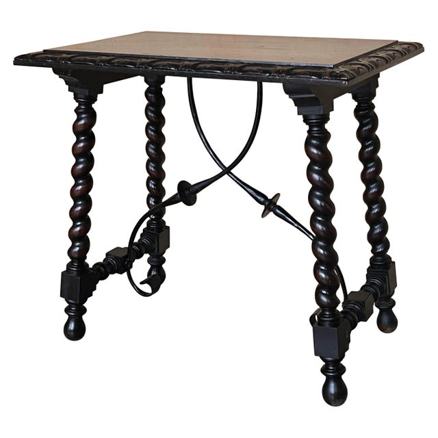 19th Spanish Side Table with Cared Turned Legs and Iron Stretcher For Sale - Image 15 of 18