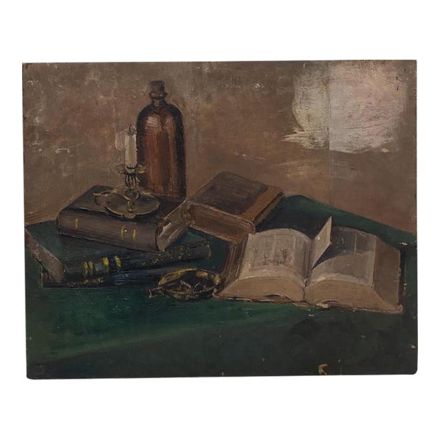 20th Century Belgian Still Life Books Painting For Sale