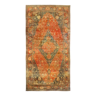 Late 19th Century Antique Hand Knotted Mohtasham Kashan Rug 13'5'' X 26'5'' For Sale