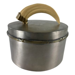Vintage Pewter & Faux Boars Tusk Decorative Dresser Box For Sale