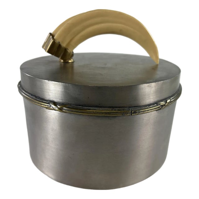 Vintage Pewter & Faux Boars Tusk Decorative Dresser Box For Sale