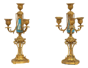 Antique 19th Century Napoleon III Candlesticks in Gilded Bronze and Sèvres Porcelain, France, Set of 2