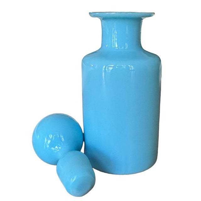 1930s Early 20th Century French Portieux Vallerysthal Aqua Blue Perfume Decanter For Sale - Image 5 of 11