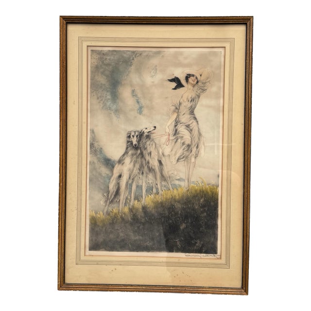 Vintage Signed Louis Icart Art Nouveau Deco Large Framed Litho Print Joy of Life For Sale
