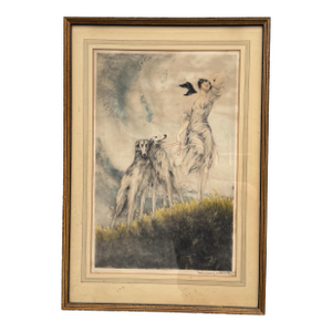 Vintage Signed Louis Icart Art Nouveau Deco Large Framed Litho Print Joy of Life