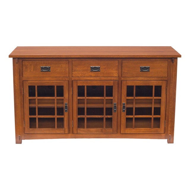 (Micheal's Cherry) Craftsman Mission Solid Oak Sideboard - 65" - Walnut For Sale