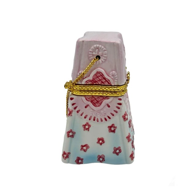Late 20th Century Porcelain Miniature Floral Purse Trinket Box For Sale - Image 4 of 6