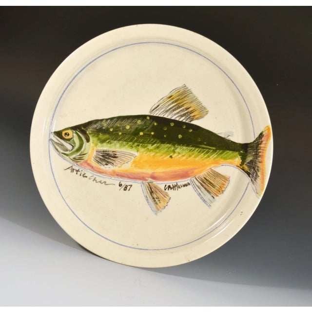 Carole Moses Harman Hand-Painted Pottery Dish, Arctic Char, Dated 1987 For Sale In Philadelphia - Image 6 of 6