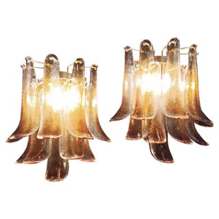 Vintage Palmette Wall Light in Smoked Glasses, 1990s, Set of 2 For Sale