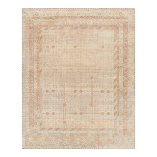 Rug & Kilim’s Modern Block Print Rug in Beige with Geometric-Floral Patterns - 12x15 For Sale