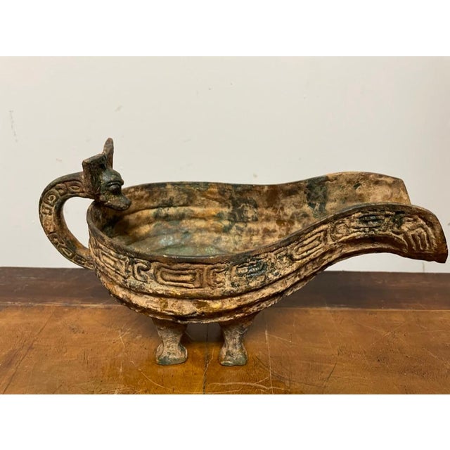 Chinese Archaic Style Gilt Bronze and Verdigris Vessel For Sale - Image 4 of 12