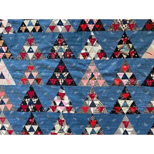 Antique All-Cotton Mosaic Triangle / Half-Square Triangle Quilt Circa 1900-1940 For Sale - Image 13 of 14