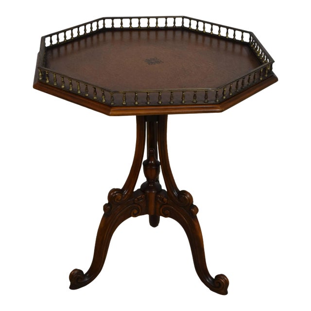 Theodore Alexander Leather Top Pedestal Lamp Table For Sale